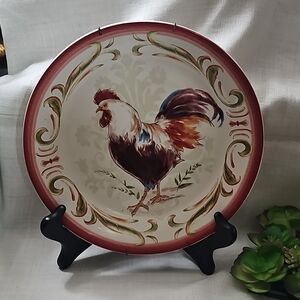 Pier 1 Imports wall decor Painted Rooster Decorative Plate – Red, Brown, Blue